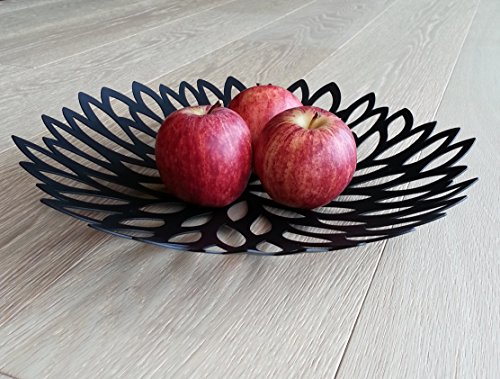 Obstschale mit durchbrochenem Blattmuster, Metall, Schwarz, Weiß schwarz - 4