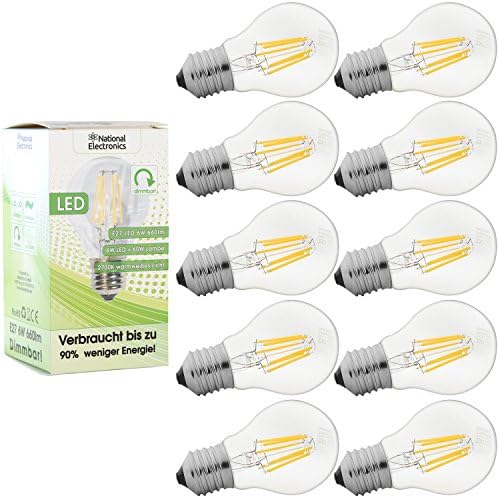 10x National Electronics® E27 "Dimmable" | E27 6W 660 Lumens LED | Lamp 230V AC 270° lamp warm white