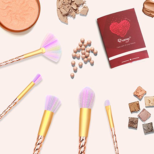 Qivange Makeup Pinselset Einhorn Schminkpinsel Foundation Lidschatten Blending Pinsel Pulver Concealer Kontour fächerförmige Pinselset (10pcs, Gold) - 5