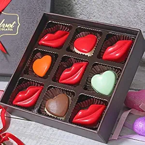 Velvet Fine Chocolates Valentine Gift Hamper with Heart Shaped Chocolate for Husband, Wife, Girlfriend, Boyfriend, 130 Grams | Valentiness Day Gift with Greeting Card
