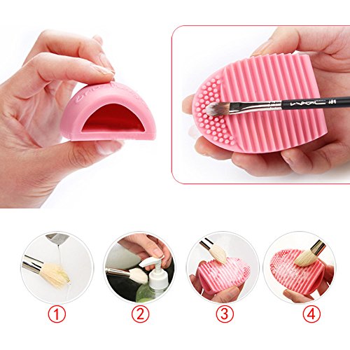 Mangotree Make-up Pinsel Reinigung Massage Werkzeug Silikon Handschuhe Reiniger Kosmetik Clean Tools (2 Stücke, Rosa + Mint Grün) - 5