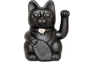 DIMINUTO CIELO Gato de la Suerte chino - Lucky Cat - Maneki Neko. NEGRO, L (12x9x18cm)