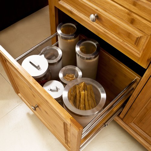 SoBuy® Luxus-Küchenwagen aus hochwertigem Bambus mit Edelstahlarbeitsplatte,Kücheninsel,Küchenschrank,B129xT46xH91cm FKW14-N - 5