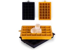 Blumtal Eiswürfelformen Silikon 2x24er - Eiswürfelform - Silikon Eiswürfelform für Eiswürfel 2,6 cm - 2 x Eiswürfelformen in M - BPA freier Ice Cube Maker 2x - Black Blue und Spicy Mustard