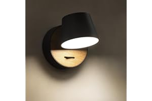 ouglres Applique Murale Avec Interrupteur Noir, Pivotant à 360°,5w Led Bois, Design Industriel, Lampe De Lecture Rétro Intérieure En Acier,Lampe Murale Design,Chambre à Coucher, Couloir, Salon,1pack