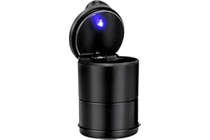 Chingde Cenicero Coche, Cenicero con Tapa Absorbe Humo, Luz LED Totalmente Automática, Sellada, Ignífuga, Resistente a Altas Temperaturas, Desmontable, Gran Capacidad (1 Pieza)