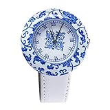 Innovative Keramik Frauen Armbanduhr blau und weiß Porzellan China Stil Lederband runden Zifferblatt Fashion Watch - blau & weiß