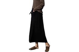 FM2018XSL Gonna Lunga Inverno Donna Elegante Gonna Lana Lunga con Tasche Elastico in Vita Alta Gonna Midi Plissettata