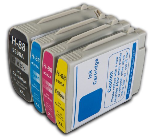 4 HP 88 XL kompatible Officejet/Officejet Pro Tintenpatronen von ‚The Ink Squid‘ – 1 x HP 88 – Schwarz XL (69ml) – C9396A/C9385AE; 1 x HP 88 Cyan/Blau (28ml) – C9391A/C9386AE; 1 x HP 88 Magenta/Rot (28ml) – C9392A/C9387AE; 1 x HP 88 Gelb (28ml) – C9393A/C - 3