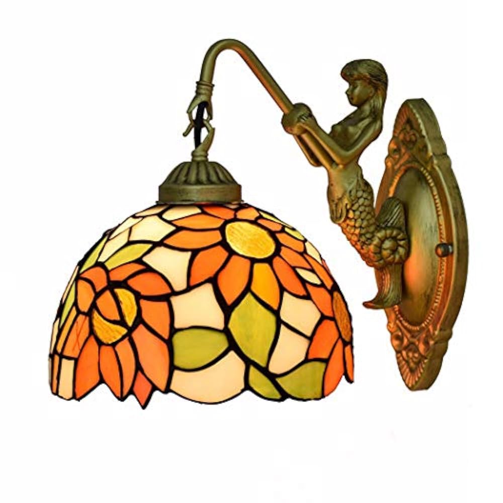 YJFFAN Europäische Retro-Pastorale Wand Lampe, Amerikanisches Land Bunt Glas Wandleuchten, Wohnzimmer Esszimmer Bar Gang-Halterung Lichter 8-Zoll 110V-240V