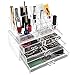 Savisto Premium Crystal Makeup Organiser with 20 Storage Sections 4 Drawers & Brush Display Stand for Make Up Accessories, Cosmetics & Jewellery