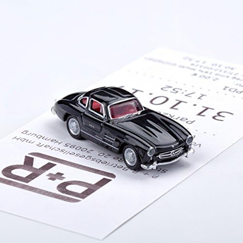 Magnetic parking ticket holder for the dashboard, model car with magnet and self adhesive disc, cult car, Mercedes-Benz 300 SL schwarz, 1:87