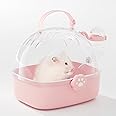 BUCATSTATE Small Animal Carrier Cage with Water Bottle, Portable Hamster Travel Carrier Carry Case 7.24" L*6.69 W *6.42" H for Small Pets, Gerbils, Mice, Dwarf Hamster (Pink)