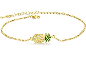 LINSTER Ananas Colliers/Boucles d'oreilles Ananas/Ananas Bracelet de Cheville pour Femme Argent Sterling 925 Plaqué Or 14k Bijoux de Plage d'été Cadeaux pour Femme