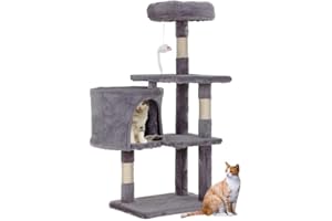 ACTASK Cat Tree, Cat Tower with Sisal Scratching Post for Indoor Cats, 95CM Multi-Level Cat Condo with Perch and Kitten Toys, Cat Furniture for Kittens (Gray)