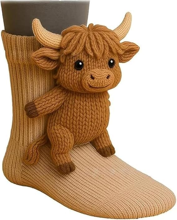 SWZEC Olygee Hug Hug Socks - 3D Knit Sloth Sock with Ankle Hug, Cozy Novelty Animal Socks, Non-Slip Combed Cotton