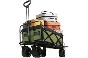 AMAS BEAUTY Trolley on wheels,8 Inches Big Wheels With Brakes,175KG/200L Heavy Duty Trolley With Rear Opening And Adjustable Handle For Camping Garden Sand Beach Christmas