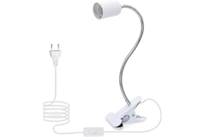 LAKONEI Lámpara E27 con Pinza Lámpara de Clip de Metal Lampara Pinza con Cuello de Cisne Ajustable de 35cm Lámpara Escritorio LED para Lectura Nocturna con Interruptor y 220 CM Cable