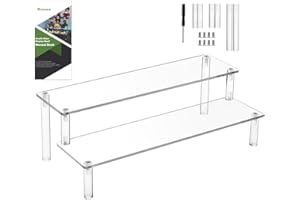 Worown Acrylic Riser Shelf, 2-Tier Clear Display Stand, Clear Display Riser Shelf for Cupcake, Trophy, Perfume, Figures, Cosmetics, Jewelry, Collections and Party Desserts