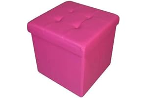 HomeHarmony® Quilted Top Folding Storage Ottoman Seat, Stool, Toy Storage Box Faux Leather (Fuchsia Pink, Medium)