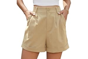 BEIGAI Damen Shorts Sommer Leinen High Waist Shorts mit Taschen