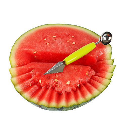 Rostfreier Melonenschneider Mit Griff In Schwarz Für Wassermelonen PLUS Doppelpack Zweiseitiger Obst-Ausstecher Zum Gestaltend / Bowle Und Andere Früchten - 4