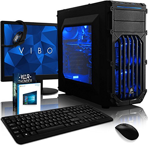 VIBOX Hypersonic Komplett-PC Paket 24 Gaming PC - 4,0GHz AMD FX Quad-Core Prozessor, Geforce GTX 1060, leistungsfähig, Desktop Gamer Computer mit Spielgutschein, 22" HD Monitor, Tastatur & Mouse Set (DE QWERTZ), Windows 10, Blau Innenbeleuchtung, lebenslange Garantie* (3,8GHz (4,0GHz Turbo) Superschneller AMD FX 4300 Quad-Core Prozessor CPU, Nvidia GeForce GTX 1060 3GB Grafikkarte, 16GB DDR3 1600MHz RAM, 2TB (2000GB) SATA III 7200rpm Festplatte, 85+ Netzteil, Corsair Gehäuse, AM3+ Mainboard)