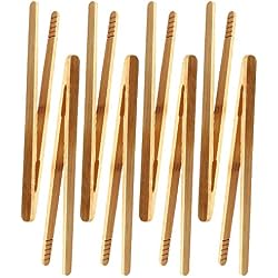 Lot de 8 pinces en bambou pour toast, salade, barbecue, pâtisserie, etc. Non toxique réutilisable.