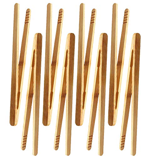 Lot de 8 pinces en bambou pour toast, salade, barbecue, pâtisserie, etc. Non toxique réutilisable.