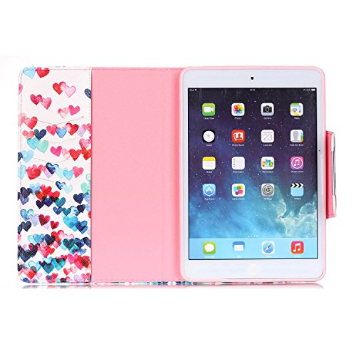 iPad Mini Hülle, iPad Mini 2 Hülle, iPad Mini 3 Hülle,Ukayfe iPad Hülle Schutzhülle Etui Tasche für Apple iPad Mini 1/2/3 Smart Case Ledertasche Schutzhülle Hüllen Tasche Leder Hülle Ultra Slim Lederhülle Flip Case Etui mit Standfunktion für iPad Mini 1/2/3 mit 1x Schwarz Eingabestift (iPad Mini 1/2/3:Buntes Liebes Herz Muster) - 6