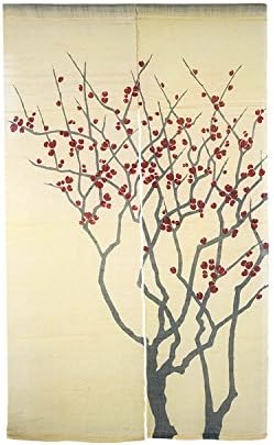 RH 100% Linen Noren Japanese Curtain - Red Wintersweet
