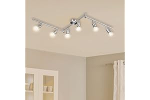 Bojim LED Ceiling Lights, Adjustable Ceiling Spotlights, Rotatable Spot light Lamp GU10 550 lm Warm White 2700 K, for Bedroom Living Room Kitchen Hallway, includes 6 x 6W Bulbs, Chrome