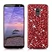 Produktbild DasKAn Strass Glitzer Silikon Hülle für Samsung Galaxy J6 Plus, Glänzend Überzug Metallrahmen Gummi Rückseite Handyhülle Ultra Dünn Weich Stoßstange Kratzfest Stoßfest Flexibel TPU Schutzhülle,Rot