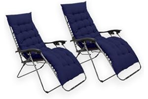COSMO BUY 2pcs Zero Gravity Garden Sun Lounger Padded Cushions Reclining Portable Folding Chairs Thick Camping Furniture Non-Slip Comfortable Relaxer Indoor & Outdoor (Blue with Blue Cushions)