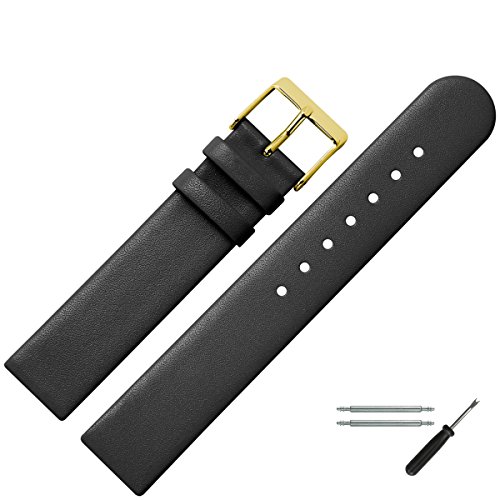Uhrenarmband 20 mm Leder schwarz glatt - inkl. Federstege & Werkzeug - Ersatzband für Uhren - Uhrband mit Schlaufe - Marburger Uhrenarmbänder seit 1945 - schwarz / gold Uhrenarmband 20 mm Leder schwarz glatt - inkl. Federstege & Werkzeug - Ersatzband für Uhren - Uhrband mit Schlaufe - Marburger Uhrenarmbänder seit 1945 - schwarz / gold