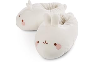 NICI Hausschuhe Molang, Plüsch-Hauschuhe rutschfest, Warme Kuscheltier Hausschuhe für Jungen, Mädchen & Erwachsene, Tier-Schuhe mit Anti-Rutsch Sohle, Slippers, weiß