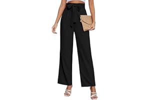 PASUDA Pantalones Mujer Verano Cintura Alta Pantalones Rectos Largos Ligeros Elegante Pantalón de Traje Moda Casual Cómodos Pantalones de Trabajo con Cinturón Ajustable y Bolsillos