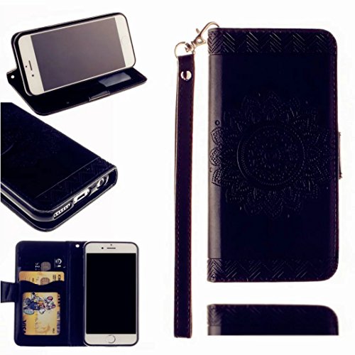 MUTOUREN Hülle für iPhone 6 plus iphone 6S plus 5.5 Zoll Schutzhülle [Kratzfeste, Scratch-Resistant] Bookstyle PU Lader HandyHülle Tasche Wallet Flip Case Lederhülle Brieftasche mit Standfunktion Kartenfächer Magnetic schließt Painted Muster- Henna Indische Sonne Mandala Schwarz + Metall Stylus Stift - 2