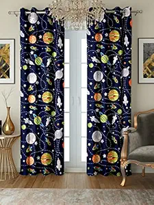 Cortina Polyester Ready to Use Digital Print Eyelet Curtains ? 7Ft Set of 2 Washable ? Curtains for Bedroom Living Room Kids Room Hall Kitchen Office ? Sheer Curtains ? Blue