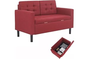 Mingone Divano 2 Posti Poltrona Salotto Moderno con Spazio di Archiviazione Piedi Affusolati Tessuto di lino Rimovibile Divano Per il tempo libero 63 x 118 x 76 cm (Vino rosso)