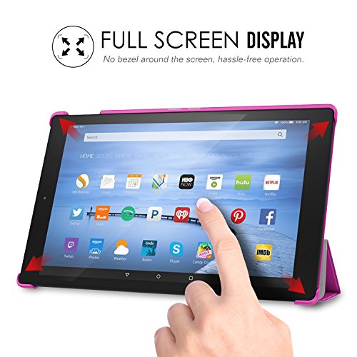 MoKo Fire HD 10 2015 Hülle – Ultra Slim Lightweight Schutzhülle Smart Cover mit Auto Schlaf / Wach Funktion und Standfunktion für Amazon Fire HD 10.1 Zoll (5. Generation – 2015 Modell), Magenta - 3