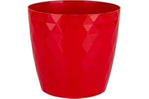 Home Garden Ornaments Red Plant Pots Indoor 16cm Diameter – Round Plant Pot with Glossy Crystal Surface – Decorative Flower Pot – Plastic Flower Pots Outside (Ø16cm, Red Crystal)