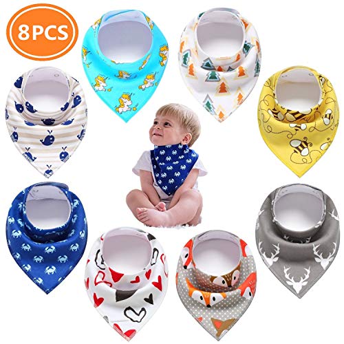 Pachock 8 Pezzi Bavaglini Neonato Bavaglini Bandana,  per Allattamento e dentizione 100% Cotone Organico Morbido Assorbente per Ragazzi e Gagazze UNISEX