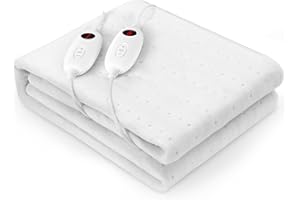 TLGREEN Podwójna mata grzewcza 100 W, 160 x 140 cm, z automatycznym wyłączaniem 8 godzin, 6 poziomów temperatury, zdejmowany podwójny kontroler, podkładka pod materac można prać w pralce