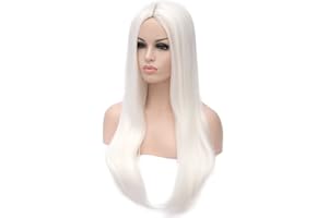 PORSMEER pelucas blancas disfraz mujer pelo natural larga liso Pelucas naturales rubia platino para niña Fiesta Halloween Cosplay Disfraz Disco