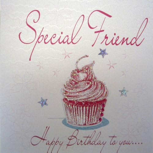 WHITE COTTON CARDSCupcake Special Friend Happy Handmade Birthday Card, White, WB202,16cm x 16cm