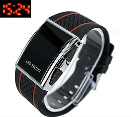 Ryanwayland Luxury LED Digital Calendar Watch Red &amp; Blue Light Optional Fashion For Men Women's Sports Stainless Steel Wristwatch (red led black red)