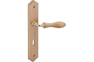 THIRARD - Ensemble de Poignées pour Porte de Chambre Themis - Bois Brut - Trou de Clé - Pratique et Esthétique - Entr'Axes 195 mm - Carré 7 mm - Marron