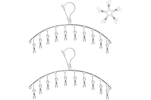 Qualsen 2 Stück Edelstahl Kleiderbügel mit 10 Clips Winddicht Trockengestell für Trocknen Socken, Baby Kleidung, Stoffwindeln, Bras, Handtuch, Unterwäsche, Schal, Mütze, Hose, Handschuhe