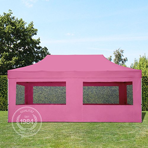PROFIZELT24 Faltpavillon Faltzelt Klappzelt Partyzelt Falt-Pavillon mit 4 Seitenteilen, ALU Popup für Garten Terrasse Feier Markt als Unterstand, Dachplane 100% WASSERDICHT 280g/m², 3x6m, pink - 2